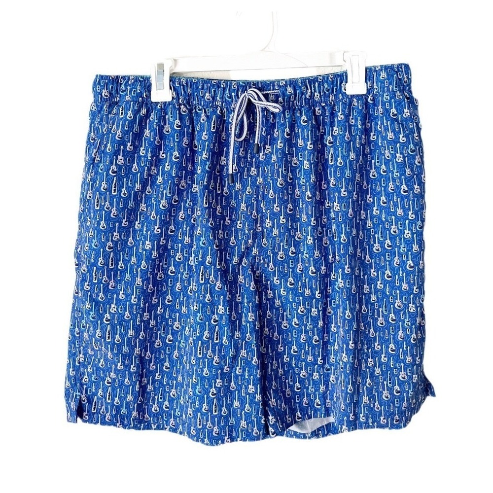 Peter Millar Seaside Bottleneck Swim Trunk Size XL Blue Guitar Print Beach Party
